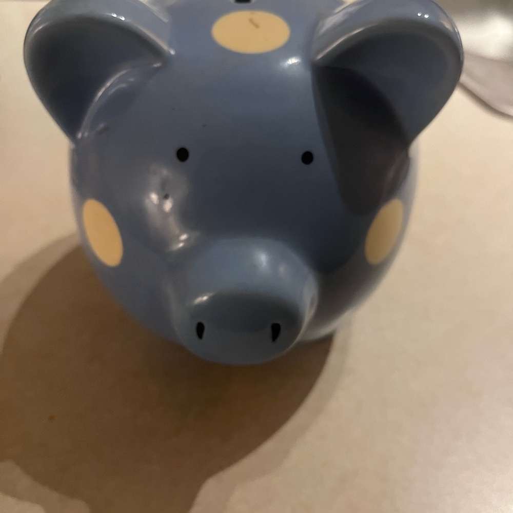 Blue Piggy Bank with Cream Accents